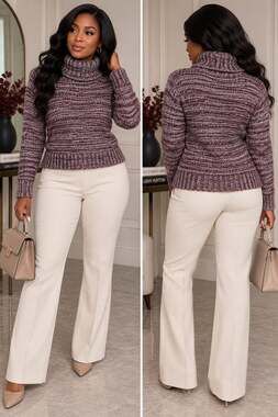 Cozy Luxe Plum Marled Chunky Knit Turtleneck Sweater LOFT Small